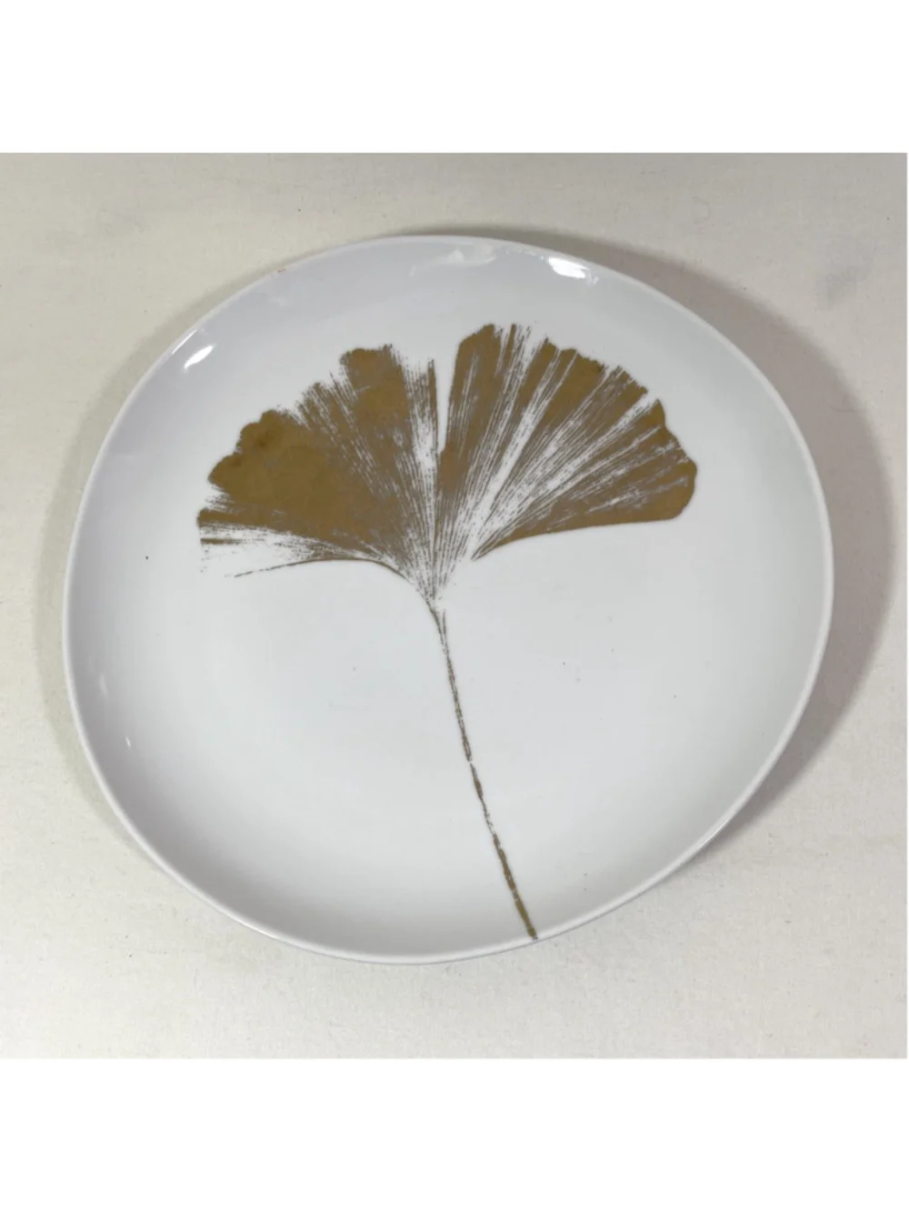 West Elm Metallic Ginkgo Leaf Salad Plate Dinnerware 8-1/2